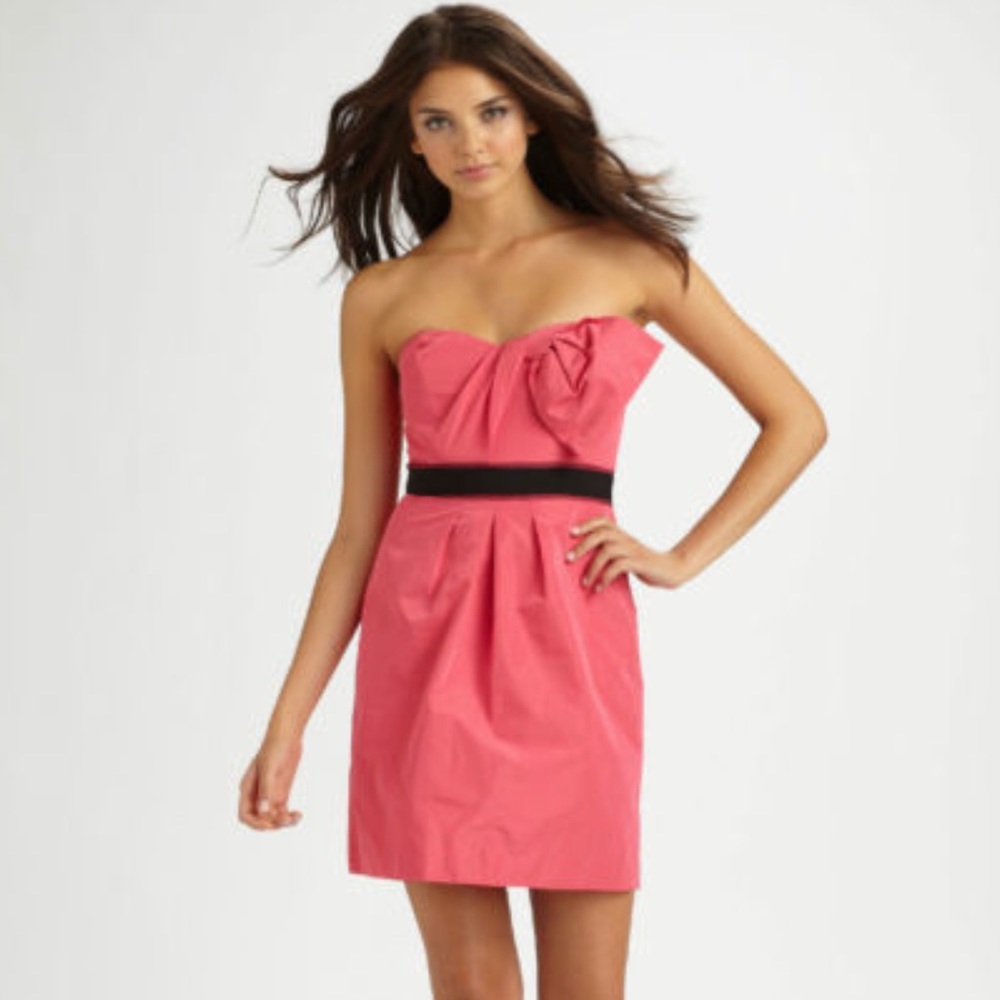 BCBG Hot Pink Bow Dress Black Belt Sweetheart Neck